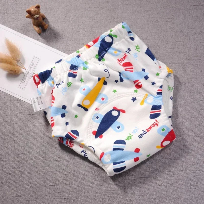B Caton Cartoon Print Reusable Baby Diaper 6-layer Waterproof Cotton Diaper Cloth for Baby Breathable Training Pants Toddler