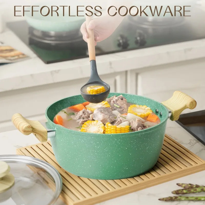 Hot Selling Innerwell Kitchen Frying Pan Stockpot Milk Pot 8Pcs/Sets with Lid Nonstick Nontoxic Cookware Suitable All Stoves