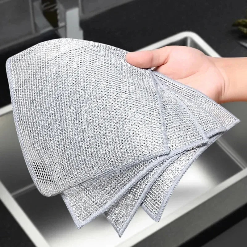 Steel Wire Cleaning Cloth Rags for Kitchen Home Dish Pot Pan Clean Towels Double Laryer Dishcloth Cloth Towels Scrubber Rag
