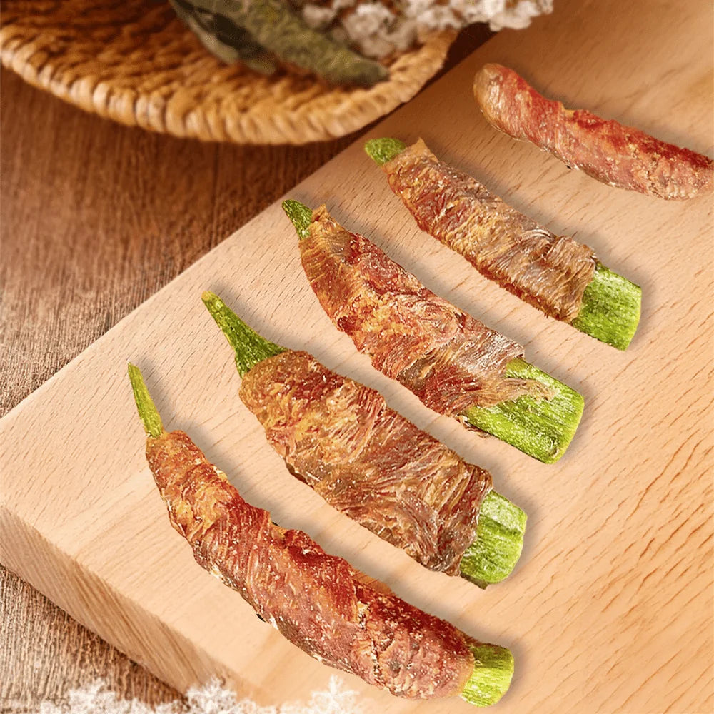 7.05oz/14.11oz(200g/400g) Chicken Wrapped Okra, All Natural Ingredients, Natural Dog Treats, Healthy, Easily Digestible