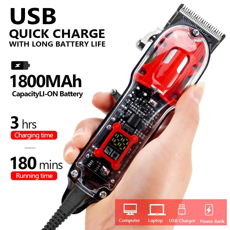 Transparent Electric Trimmer Men Beard Trimming Professional Clippers USB Rechargeable Machine Hair Cutting Clippers Shaving