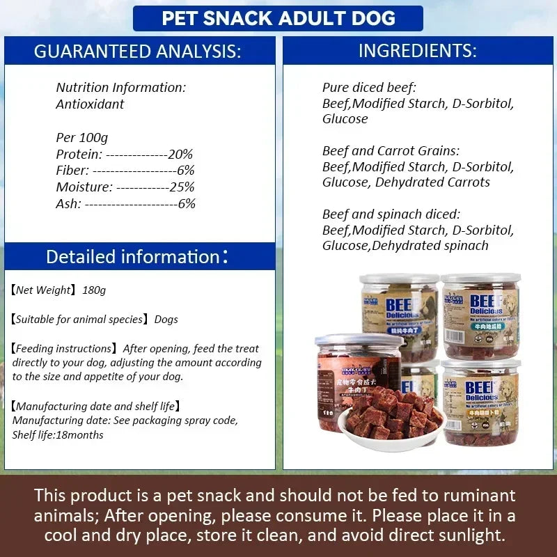 Pet Dog Snacks Food Beef Cubes Vegetables Calcium Supplements Meat Dried Dog Training Rewards Snacks Nutritious Delicious Food