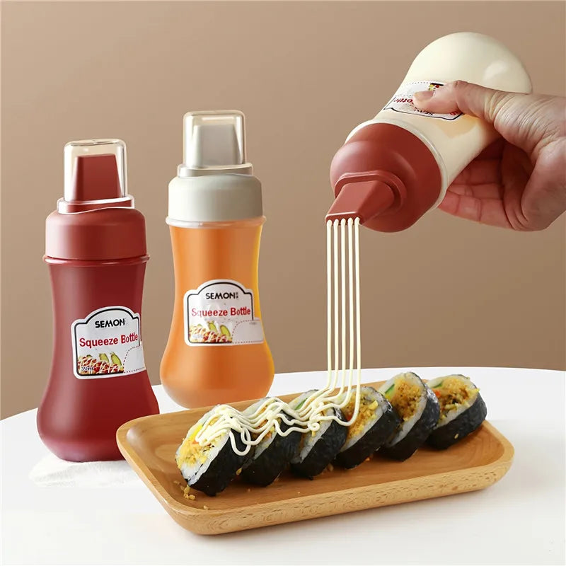 350ml 5 Holes Condiment Squeeze Bottle Kitchen Ketchup Mustard Bottle Clear Mayonnaise Honey Dispenser Sauce Storage Container