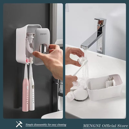 Toothpaste Dispenser Wall Mounted Bathroom Toothpaste Squeezer With Toothbrush Holder Rack Manual Operation Toothpaste Squeezer