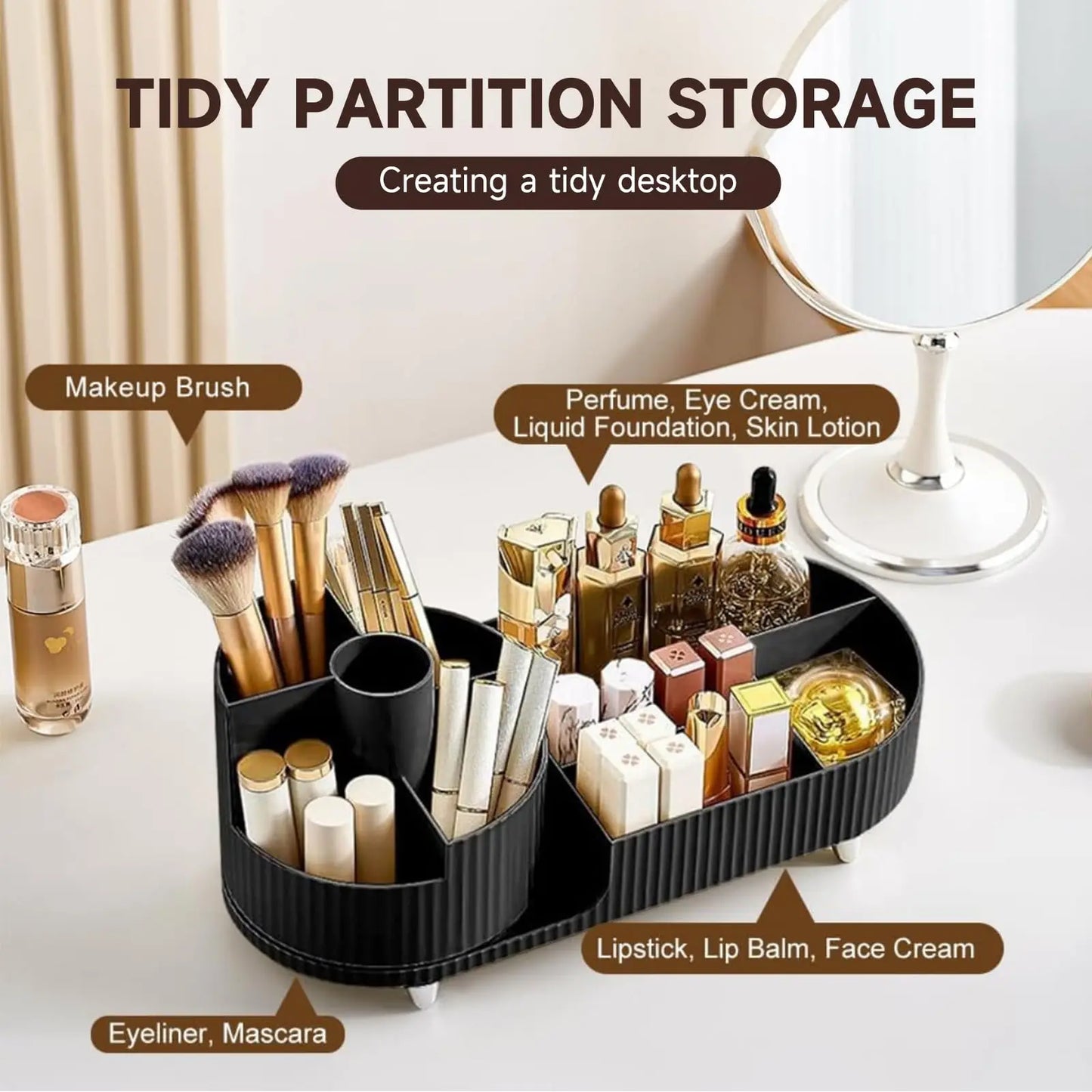 New 360 Rotating Makeup Organizer,Large Capacity Cosmetic Display Case Desktop Storage Box For Makeup Brushes Eyeliner Skincare