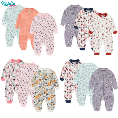 Newborn Baby 2-way Zipper Romper Cotton One-piece Jumsuit 0-24 Months Long Sleeve Newborn Baby Pajamas Comfortable Breathable