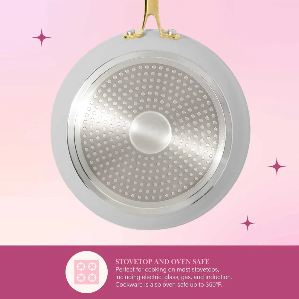 Iconic Nonstick Pots and Pans Set, Multi-layer Nonstick Coating, Matching Lids With Gold Handles, Made without PFOA