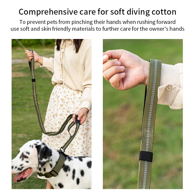 Heavy Duty Tactical Bungee Dog Leash No Pull Dog Leash Reflective Shock Absorbing Pet Leashes with Car Seatbelt for Large Dogs