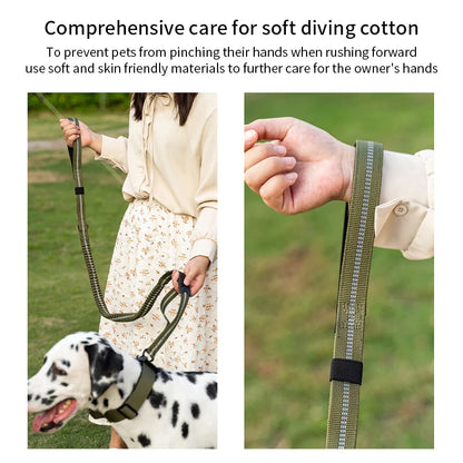 Heavy Duty Tactical Bungee Dog Leash No Pull Dog Leash Reflective Shock Absorbing Pet Leashes with Car Seatbelt for Large Dogs