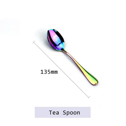 JANKNG Stainless Steel Dinnerware Set Rainbow Colorful Cutlery Dishwasher Safe Dinner Western Tableware Kitchen Accessories