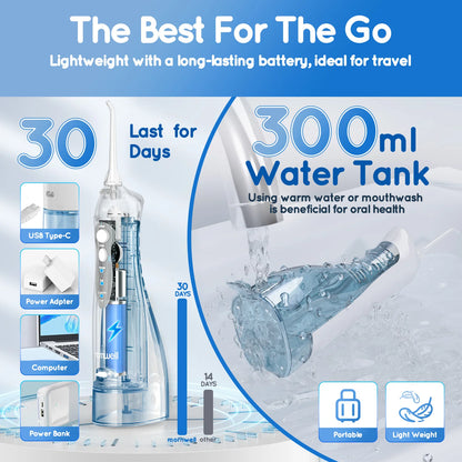 Mornwell New D52Pro Oral Irrigator Rechargeable Water Flosser Portable 300ML 4 Nozzles Dental Water Jet Waterproof Teeth Cleaner