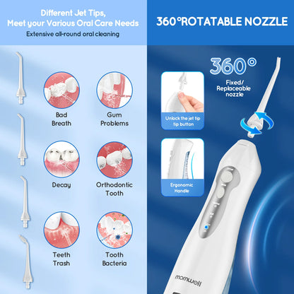 Mornwell New D52Pro Oral Irrigator Rechargeable Water Flosser Portable 300ML 4 Nozzles Dental Water Jet Waterproof Teeth Cleaner