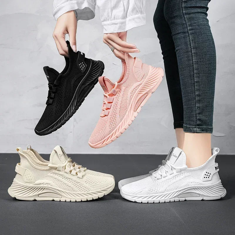Designer Women Casual Sneakers Sports Shoes Fashion Brand Lace Up Loafers Female Knitted Mesh Breathable Shoes for Women