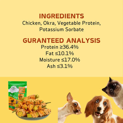 7.05oz/14.11oz(200g/400g) Chicken Wrapped Okra, All Natural Ingredients, Natural Dog Treats, Healthy, Easily Digestible