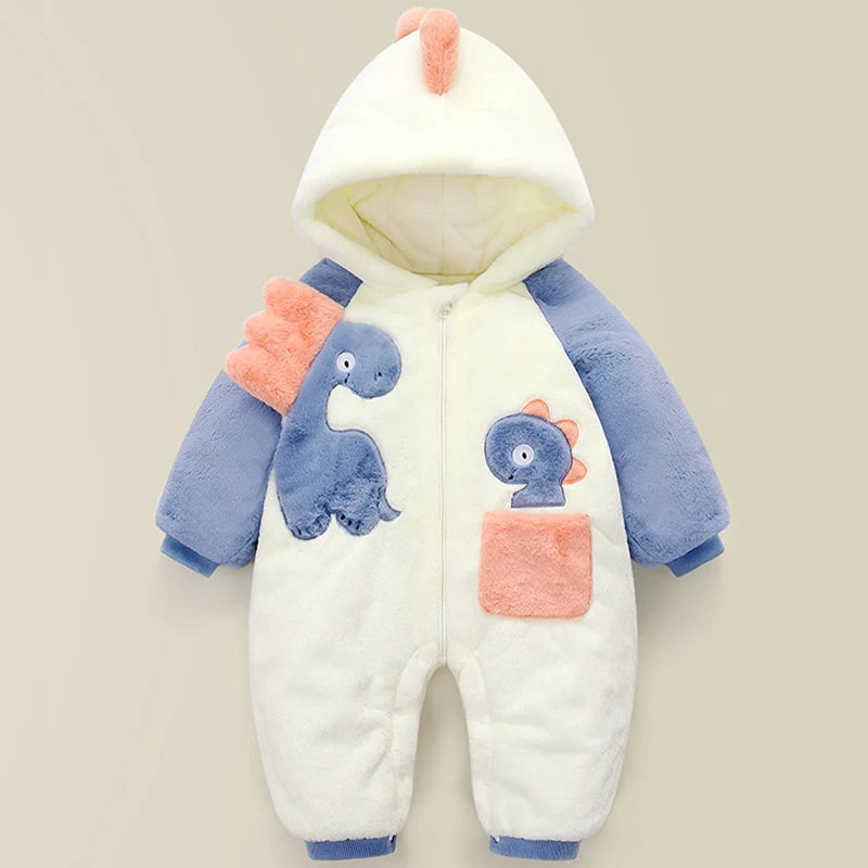 IYEAL Winter Baby Girls Boys Cute Cartoon Hooded Animals Newborn Clothes Overalls Kids Outerwear Warm Flannel Plush Jumpsuit