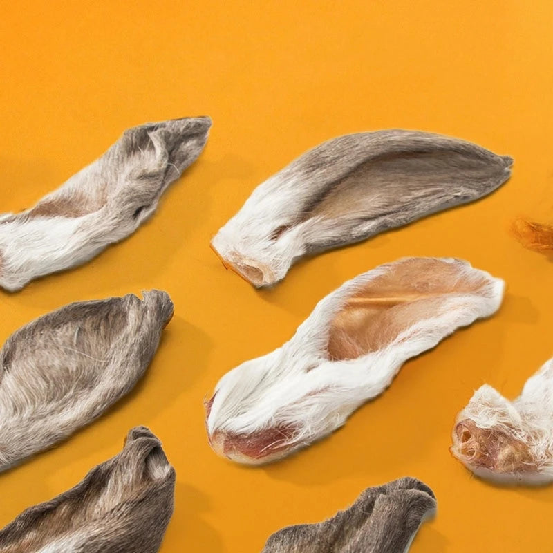200g Dog Treats Air Dried Furry Rabbit Ears Pet Grinding Stick Teeth Cleansing Puppy Teddy Training Reward Dog Food Dry Snack