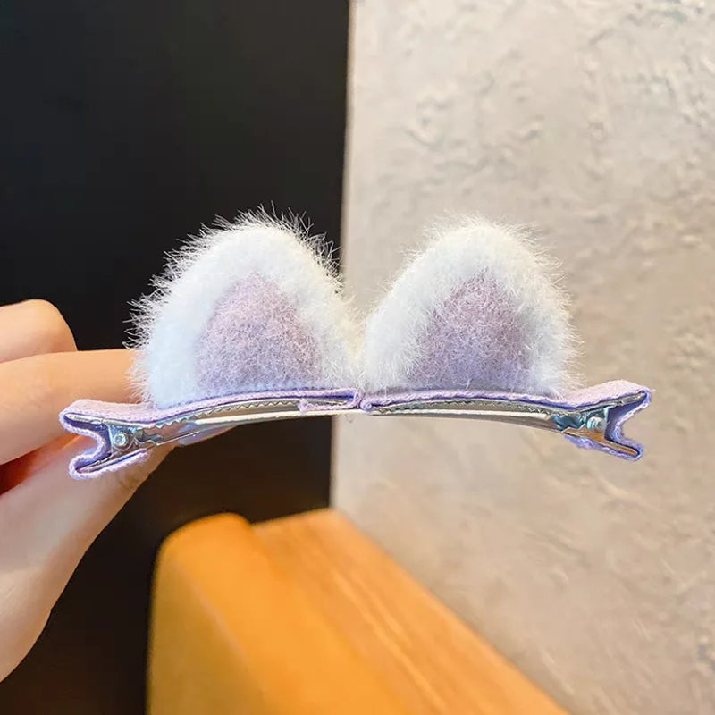 Plush Cat's Ears (Steamed Cat-Ear Shaped Bread) Children's Hair Clip Cute Cartoon Stereo Clip Little Girl's Hair Clip Clip Korea