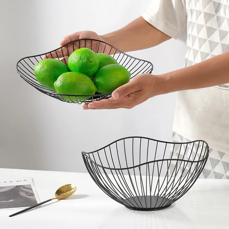 Fruit Basket Durable Metal Wire Storage Bowl Nordic Style Iron Home Snacks Bread Dining Table Indoor Cosmetic Storage Basket