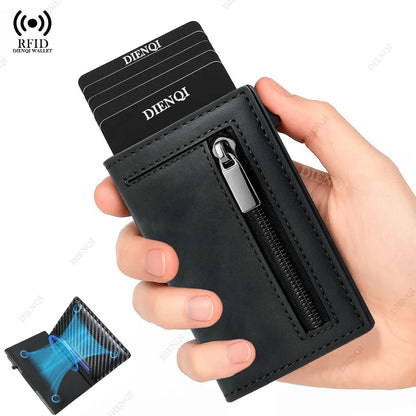 Magnetic Credit Card Holder Luxury Men Wallet Rfid Blocking Pop Up Minimalist Wallet Leather Bank Cardholder Case Vallet for Men