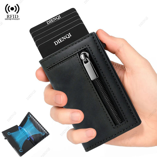 Magnetic Credit Card Holder Luxury Men Wallet Rfid Blocking Pop Up Minimalist Wallet Leather Bank Cardholder Case Vallet for Men