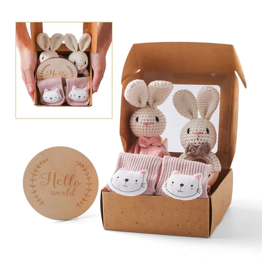 Baby Rattle Toys Newborn Animal Appease Towel Keepsakes Memories Milestone Cards Baby Birth Monthly Bath Accessories Photography