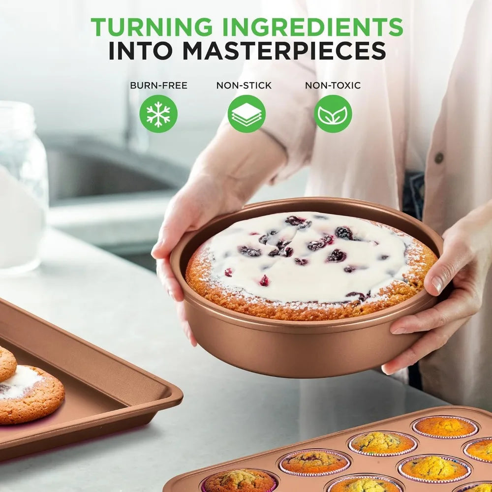 20 Piece Professional Home Kitchen Cookware and Bakeware, Pots and Pans Set Non Stick Kitchenware, Cool-Touch Handles,Non Toxic