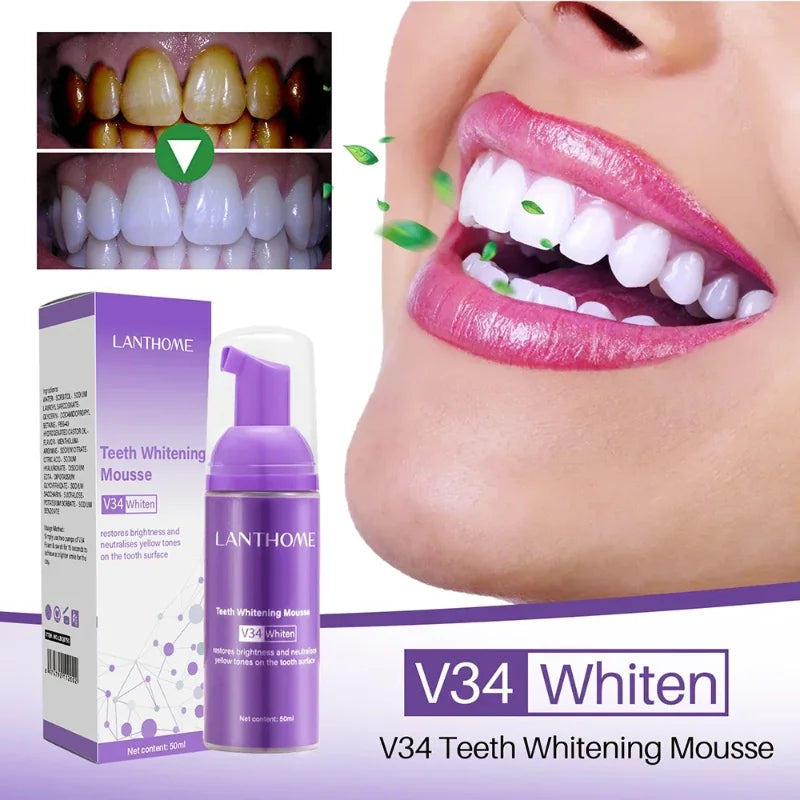 V34 Toothpaste 50ml Mousse Teeth Deep Cleaning Whitening Toothpaste Yellow Teeth Removing Tooth Stains Oral Cleaning Hygiene