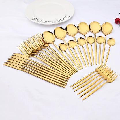 24/30Pcs Stainless Steel Tableware Cutlery Set White Gold Dinnerware Set Knife Cake Fruit Fork Spoon Flatware Set Party Supply