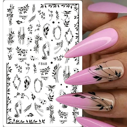 1PCS Black Flowers Leaves 3D Nail Stickers Nail Decoration Butterfly Snake Stickers Nail Decoration Decals Nail Parts
