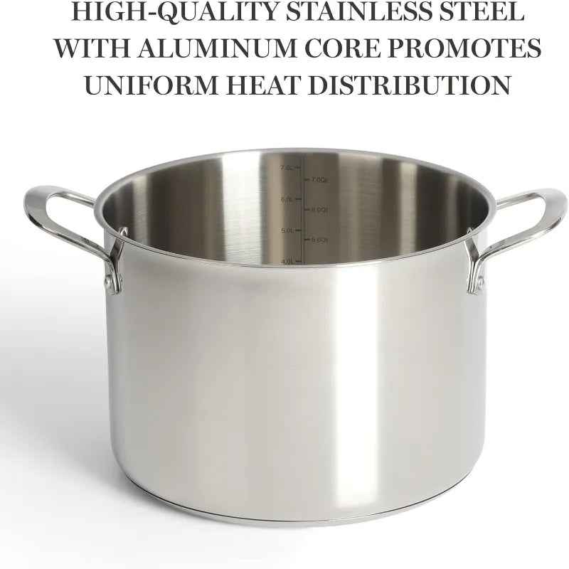 Martha Stewart Castelle 10 Piece 18/8 Stainless Steel Induction Safe Pots and Pans Non-Toxic Cookware Set