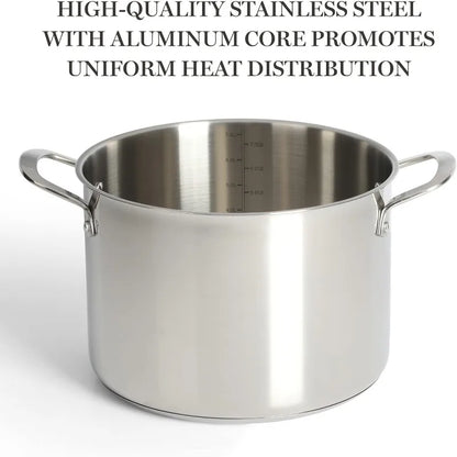 Martha Stewart Castelle 10 Piece 18/8 Stainless Steel Induction Safe Pots and Pans Non-Toxic Cookware Set