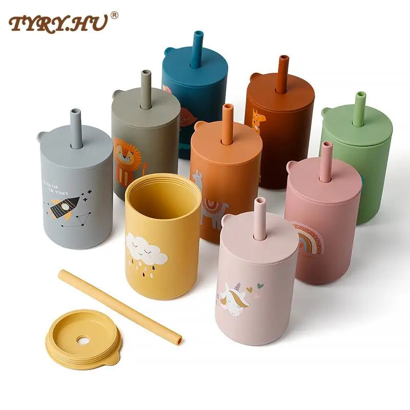 150ML Baby Feeding Drinkware Straw Cup Baby Learning Feeding Bottles Anti-Hot Leakproof Silicone Tableware Toddler Water Bottle