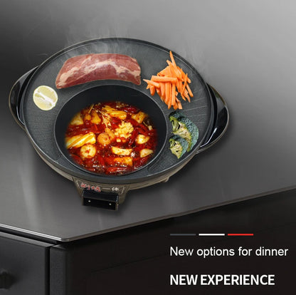110V Multifunctional Electric BBQ Grill Non Stick Plate Barbecue Pan Hot Pot Dinner Party Skillet Barbecue Iron Fondue Roaster