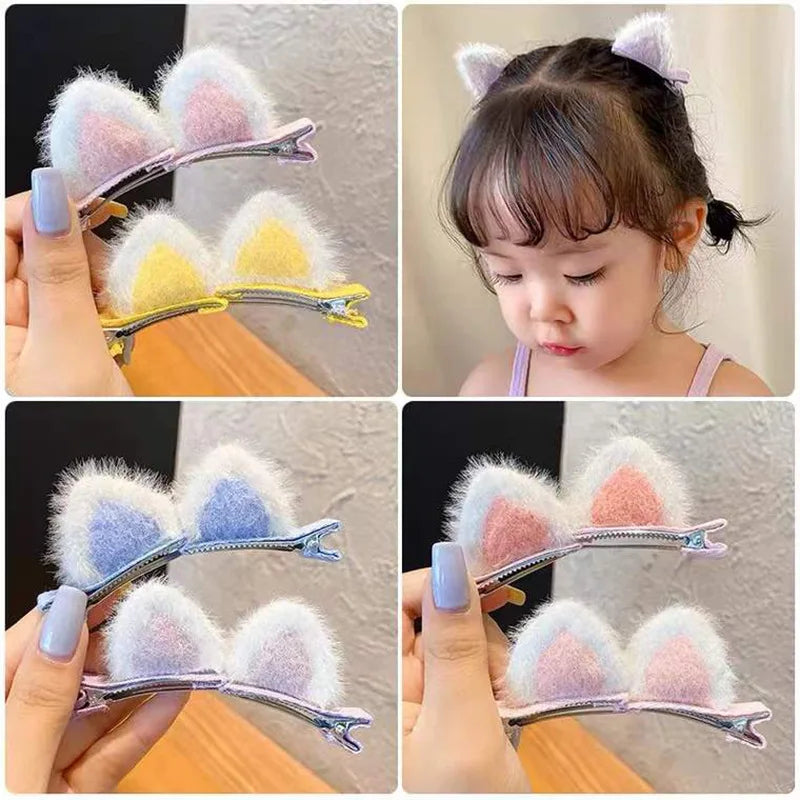 Plush Cat's Ears (Steamed Cat-Ear Shaped Bread) Children's Hair Clip Cute Cartoon Stereo Clip Little Girl's Hair Clip Clip Korea