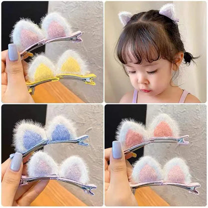 Plush Cat's Ears (Steamed Cat-Ear Shaped Bread) Children's Hair Clip Cute Cartoon Stereo Clip Little Girl's Hair Clip Clip Korea