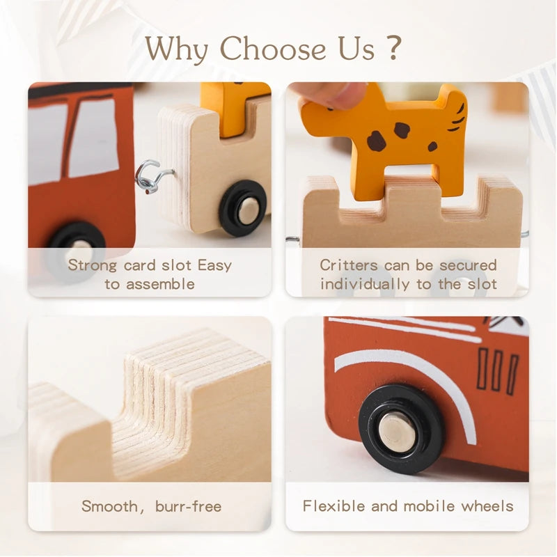 Montessori Toys Baby Animal Train Toys Wooden Animal Stacking Toy Blocks Game Hands-on Queuing Ability Educational Children Gift
