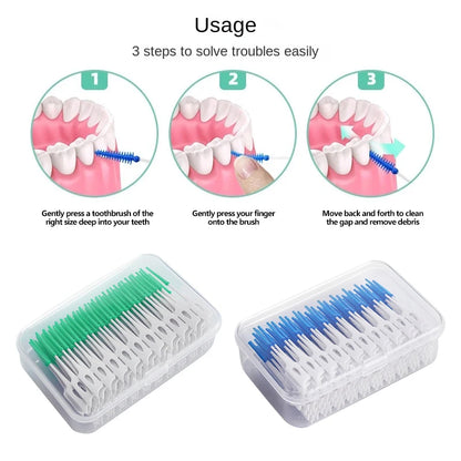 200 Pieces/Box Green Plastic Interdental Silicone Brush Dental Toothpicks With Threaded Oral Cleaning Tools
