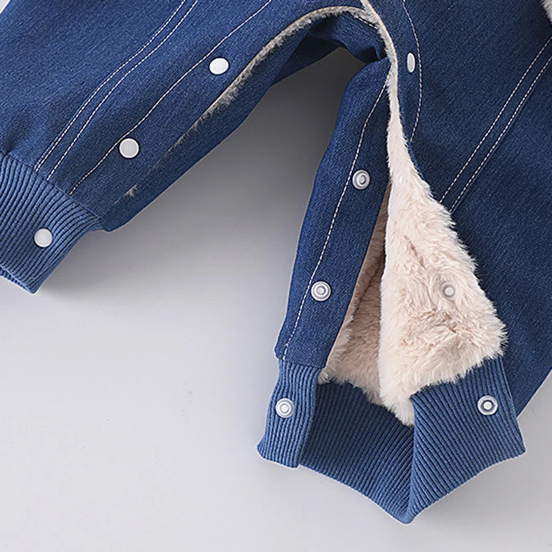 IYEAL Winter Thickened Baby Boys' Denim Outwear Long Sleeve Rompers Newborn Baby Warm Fleece Overalls
