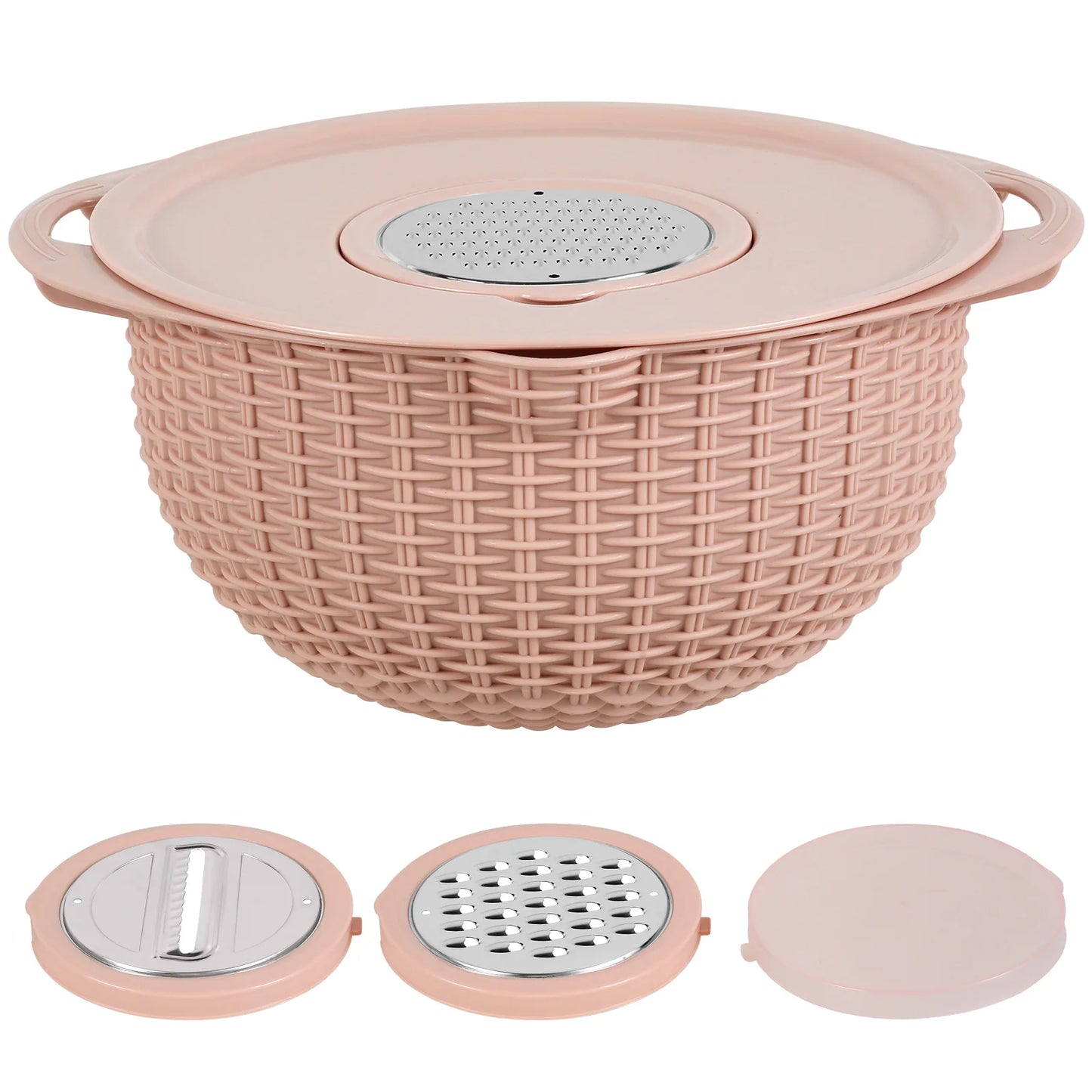 Kitchen Colander Set with Plastic Mixing Bowl 360°Rotating Food Strainers with 3 Thread Graters Stainless Steel Pasta Strainer