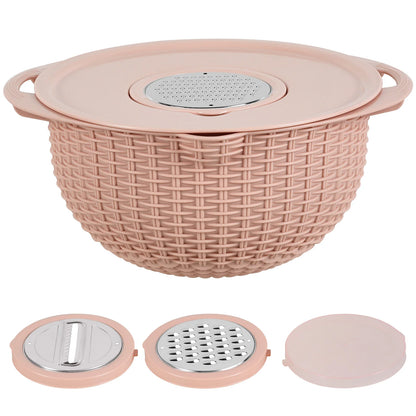 Kitchen Colander Set with Plastic Mixing Bowl 360°Rotating Food Strainers with 3 Thread Graters Stainless Steel Pasta Strainer