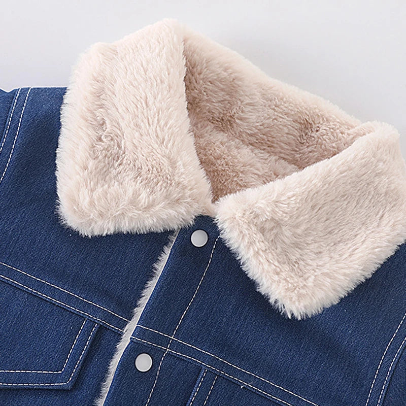 IYEAL Winter Thickened Baby Boys' Denim Outwear Long Sleeve Rompers Newborn Baby Warm Fleece Overalls