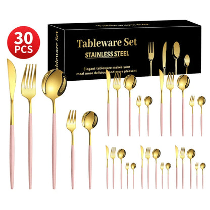 Ins style Portuguese tableware stainless steel knife and fork spoon 30-piece set light luxury western food six-person tableware