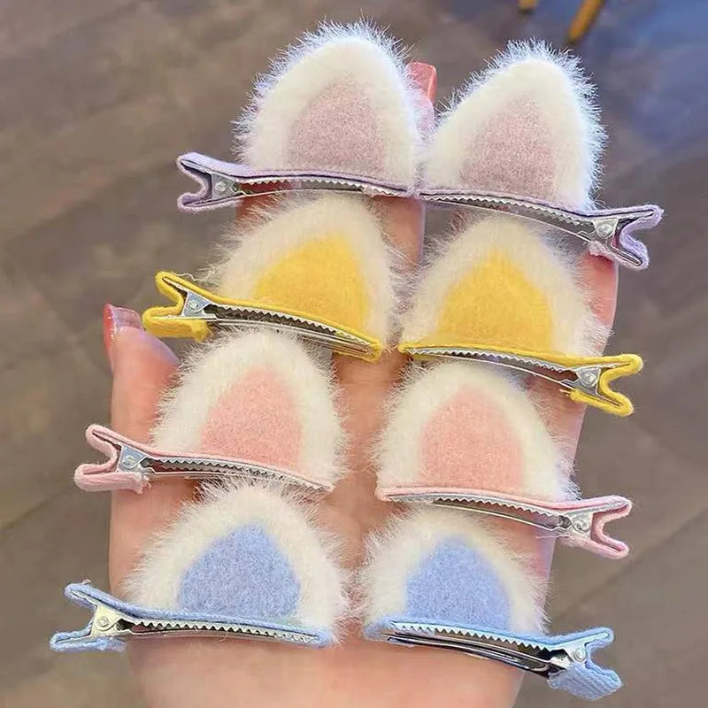 Plush Cat's Ears (Steamed Cat-Ear Shaped Bread) Children's Hair Clip Cute Cartoon Stereo Clip Little Girl's Hair Clip Clip Korea