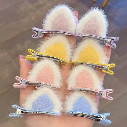Plush Cat's Ears (Steamed Cat-Ear Shaped Bread) Children's Hair Clip Cute Cartoon Stereo Clip Little Girl's Hair Clip Clip Korea