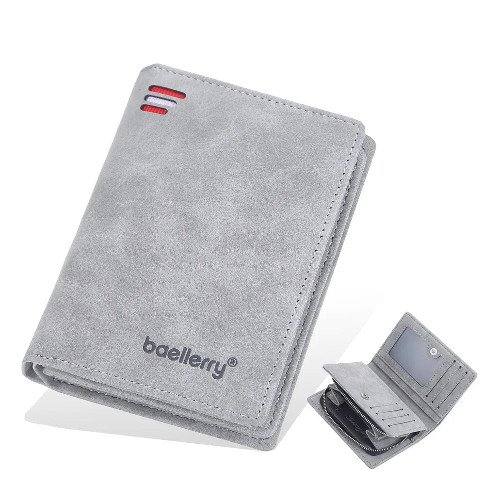 Men's Front Pocket Wallet Slim PU Leather Zipper Closure RFID Protection 10 Card Slots Minimalist
