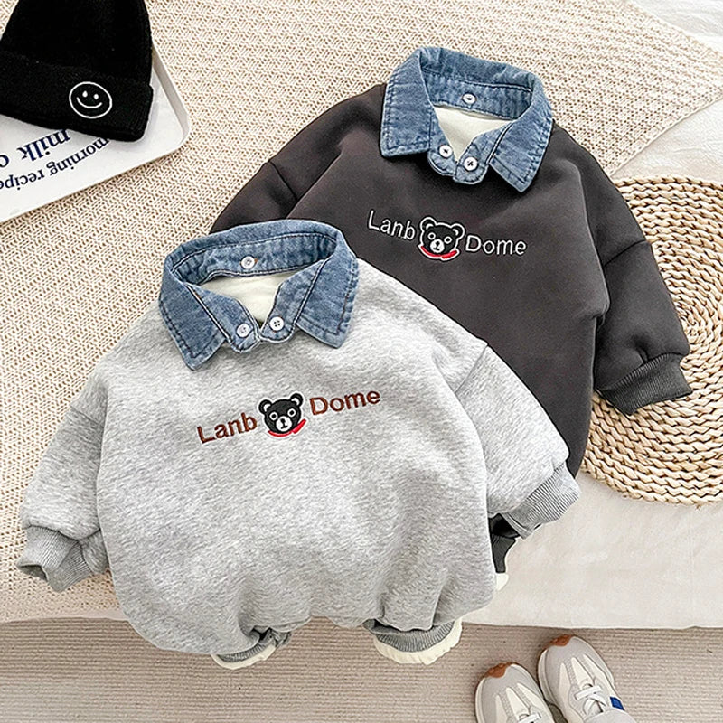 IYEAL Newborn Baby Boys Soft Velvet Warm Romper Autumn Winter New Baby Thickened Lapel  Cute Cartoon Climbing Clothes