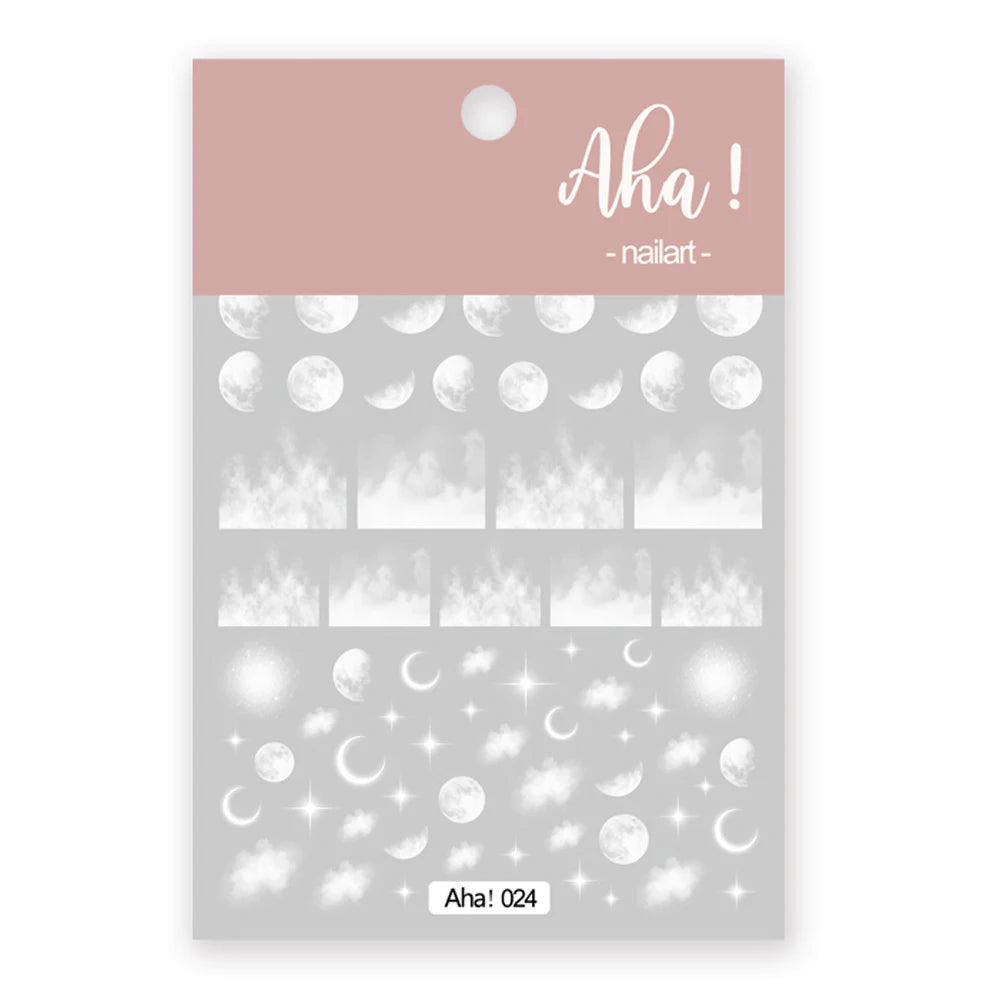1-Pc aHA Nail Sticker Decals 5-points Stars White Color Nail Decals Self-Adhesive aha! Star and Moon Slider Sticker  FST#23E