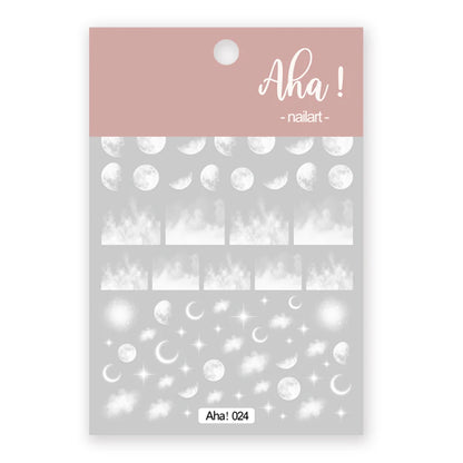 1-Pc aHA Nail Sticker Decals 5-points Stars White Color Nail Decals Self-Adhesive aha! Star and Moon Slider Sticker  FST#23E
