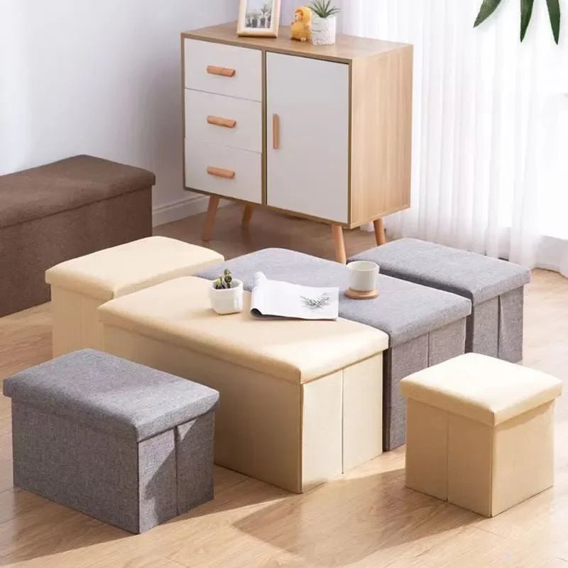 1pc Foldable Fabric Storage Stool Multifunctional Home Life Storage Box Shoe Stool Toy Storage Organizer Box Home Organization