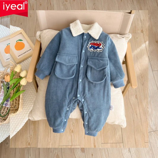 IYEAL  Winter Corduroy Thickened Warm Lapel Romper New Baby Boys' Fleece Jumpsuit  Baby Clothes Outside Wearing Winter Rompers